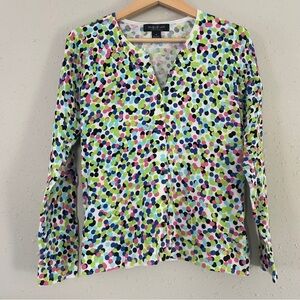 August Silk Multicolor Colorful Polka Dot Rainbow Fitted Notched Collar Cardigan